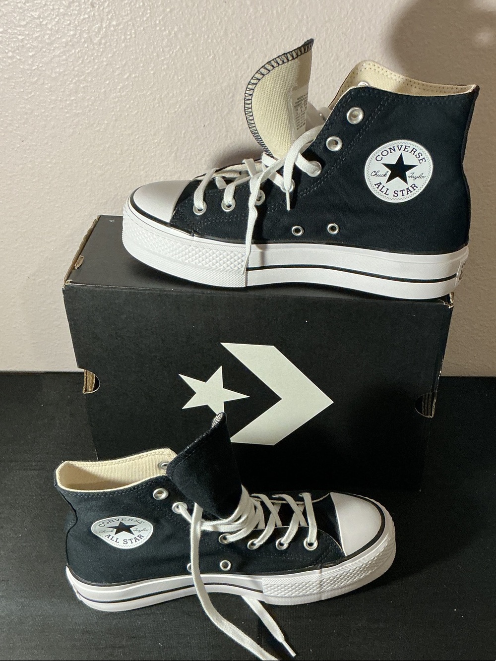 Converse Black High Top Platform Sneakers with White Accents nwb sz 8